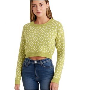 Hollister Retro Green White Flower Crop Sweater - Size Small
